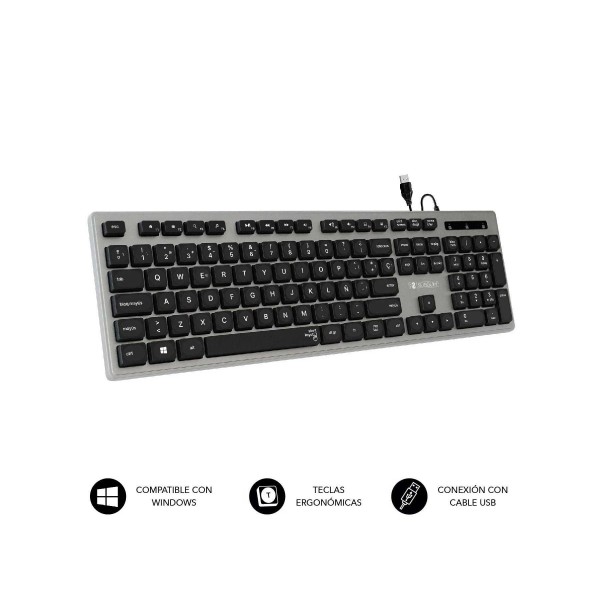 Subblim wired ergo silent flat grey / teclado completo con cable usb