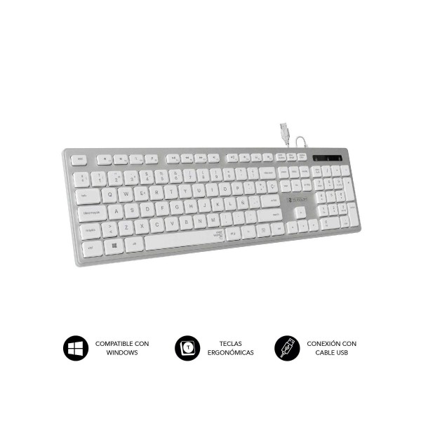 Subblim wired ergo silent flat silver / teclado completo con cable usb