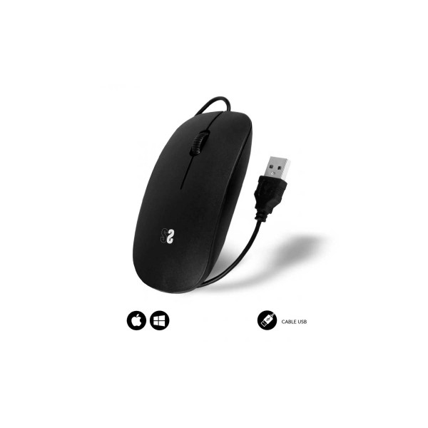 Subblim wired flat mouse black / ratón óptico con cable